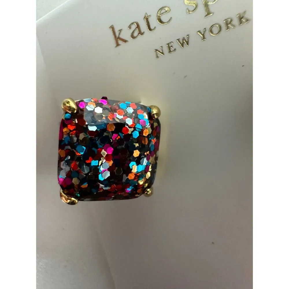 Kate Spade Rise and Shine Glitter Multicolor Gold Stud Earrings NEW in Package